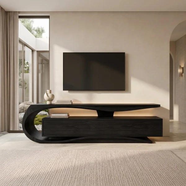Luxury Curved Wooden TV Console For Interiors