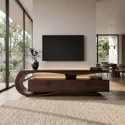 Luxury Curved Wooden TV Console For Interiors