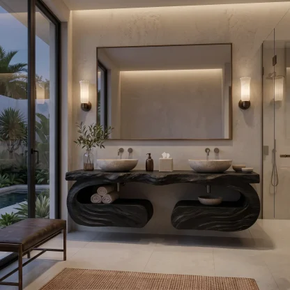 Luxury Floating Bathroom Vanity Wave Carved Cabinet For Modern Ensuite