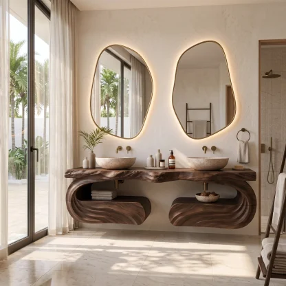 Luxury Floating Bathroom Vanity Wave Carved Cabinet For Modern Ensuite