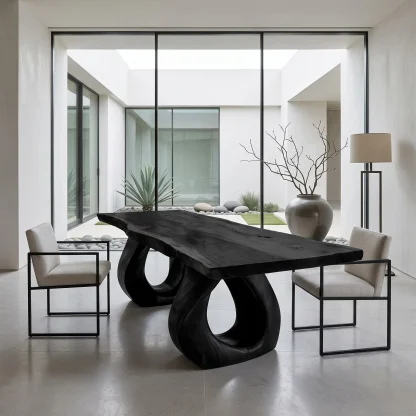 Luxury Live Edge Wood Dining Table Sculptural Base For Dining Room