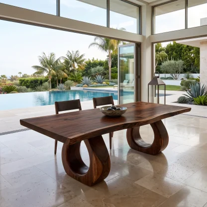 Luxury Live Edge Wood Dining Table Sculptural Base For Dining Room