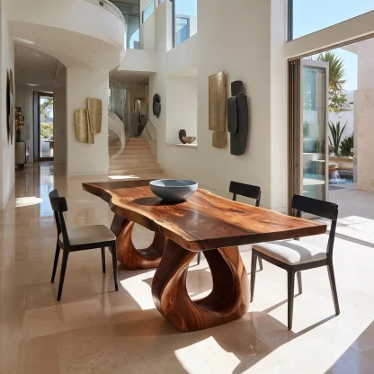 Luxury Live Edge Wood Dining Table Sculptural Base For Dining Room
