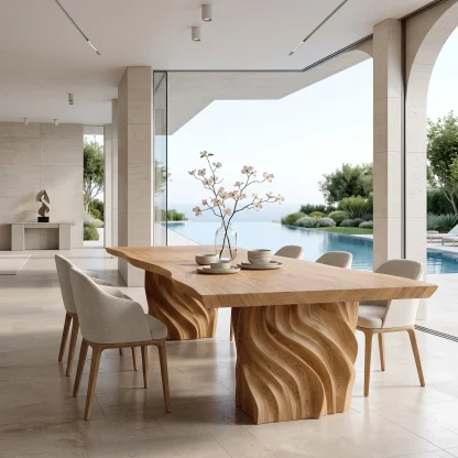 Luxury Natural Wood Dining Table Carved Pedestal For Dining Room
