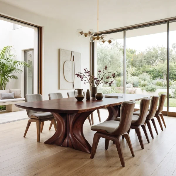Luxury Natural Wood Dining Table Double Pedestal For Dining Room