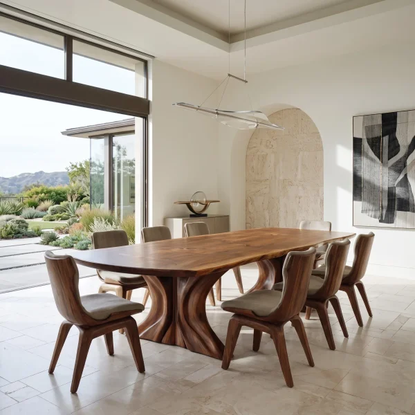 Luxury Natural Wood Dining Table Double Pedestal For Dining Room