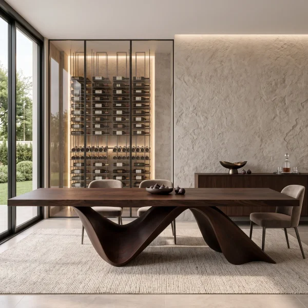 Luxury Natural Wood Dining Table Wave Base For Dining Room