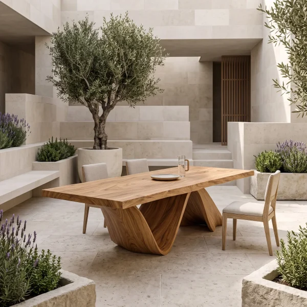 Luxury Natural Wood Dining Table Wave Base For Dining Room