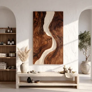Mid Century Flowing River Wood Wall Art Dining Room