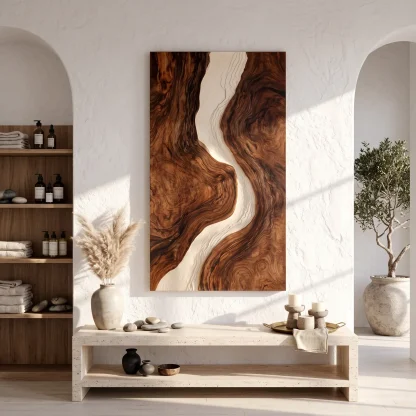 Mid Century Flowing River Wood Wall Art Dining Room