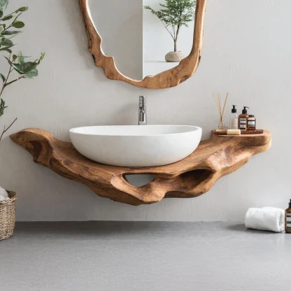 Mid Century Live Edge Floating Vanity Small Bathroom Style