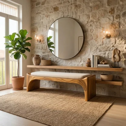 Mid Century Modern Bench Entryway Accent Seating Living