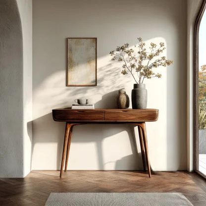 Mid Century Natural Wood Console Table For Hallway Decor