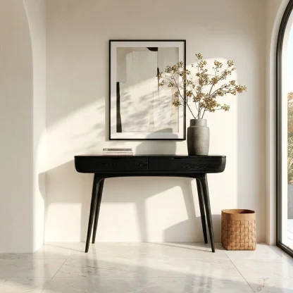 Mid Century Natural Wood Console Table For Hallway Decor