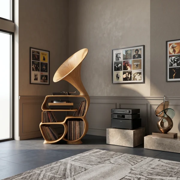 Mid Century Record Player Stand For Bedroom Decor
