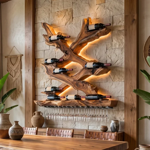 Mid Century Wine Rack For Living Room Bottle Display