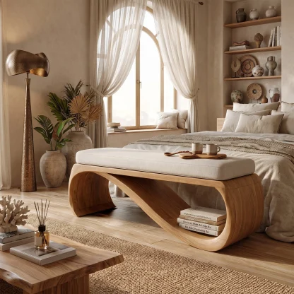 Mid Century Wooden Bench For End-of-Bed Placement