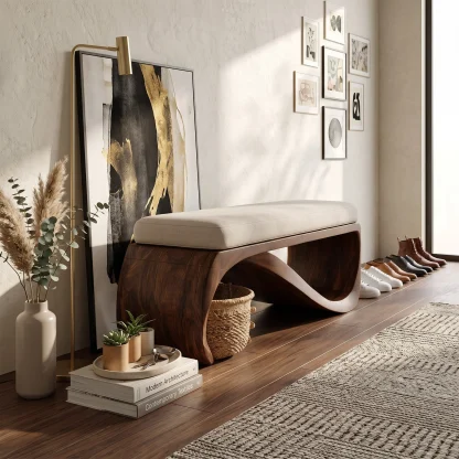 Mid Century Wooden Bench For End-of-Bed Placement