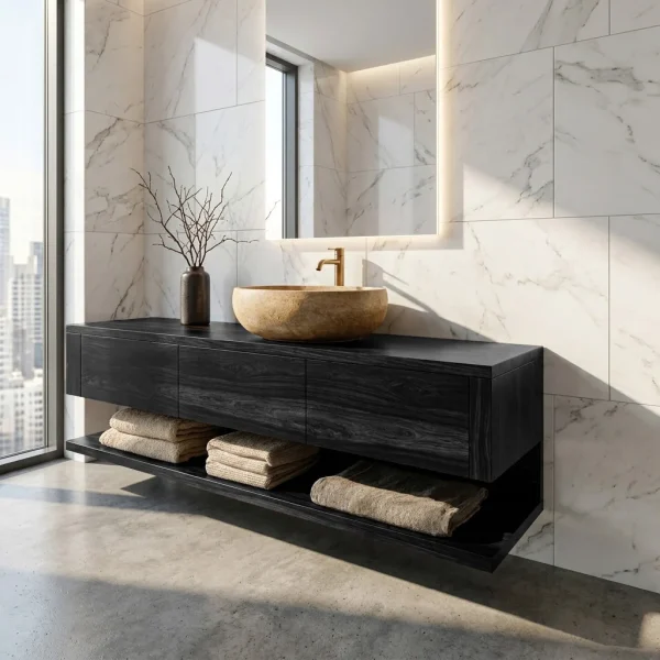 Mid Century Wooden Floating Bathroom Vanity For Bathroom