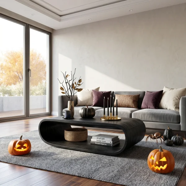 Mid Century Wooden Live Edge Coffee Table For Living Room Halloween Decor