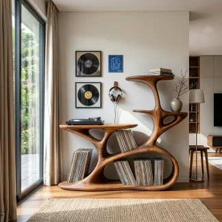 Mid Century Wooden Record Cabinet For Music Room