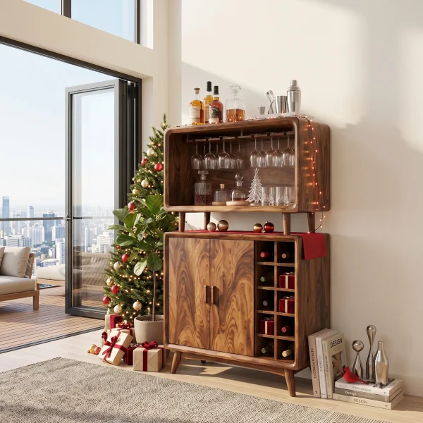 Mid Century Xmas Bar Cabinet Family Living Room