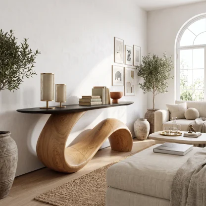 Midcentury Sculptural Console Table Entryway