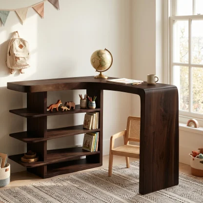 Minimalist Desk With Functional Storage Shelves For Study And Workspace