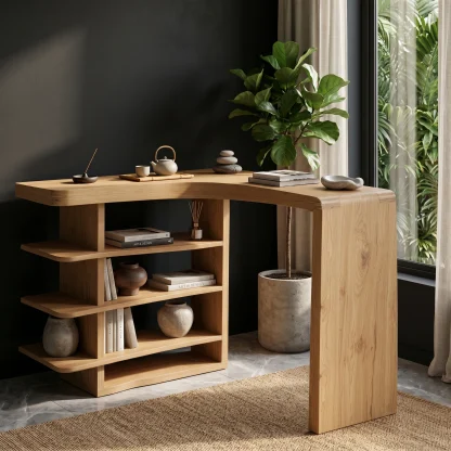 Minimalist Desk With Functional Storage Shelves For Study And Workspace