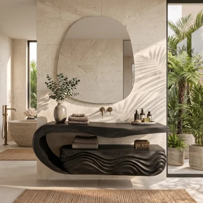 Minimalist Floating Bathroom Vanity Wave Carved Cabinet For Modern Bathroom