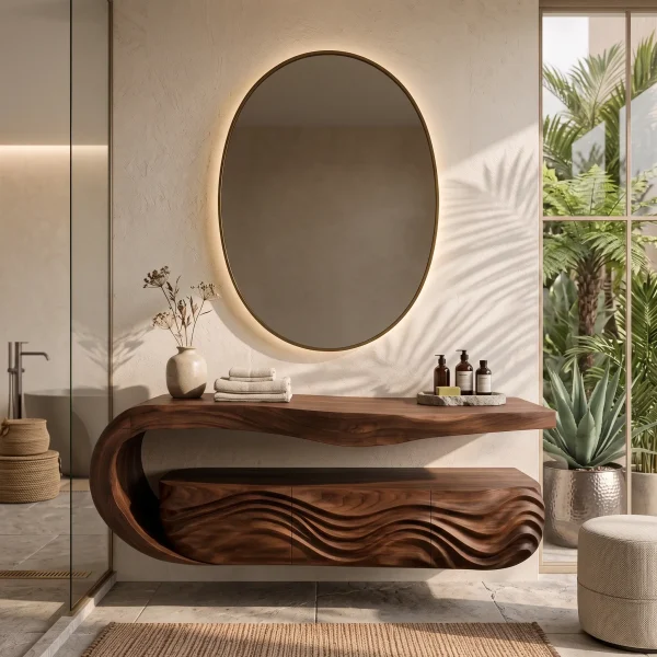 Minimalist Floating Bathroom Vanity Wave Carved Cabinet For Modern Bathroom