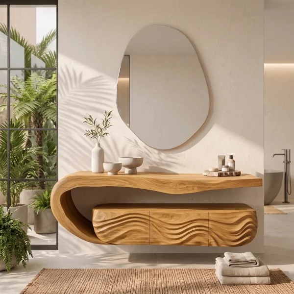 Minimalist Floating Bathroom Vanity Wave Carved Cabinet For Modern Bathroom