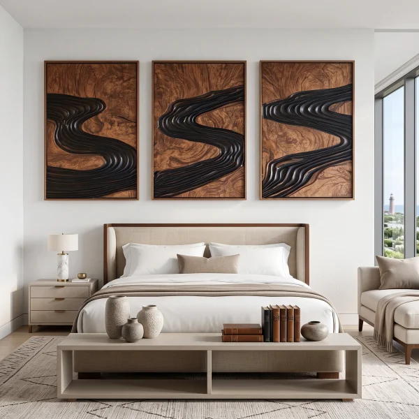 Minimalist Large Wooden Wall Art Modern Bedroom