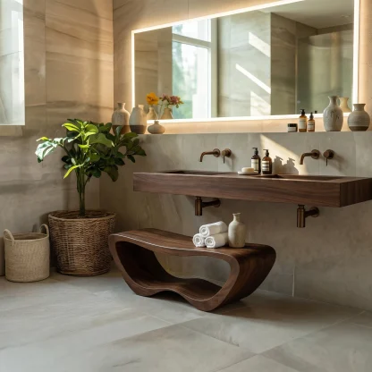 Minimalist Organic Shower Bench For Bathroom Or Spa