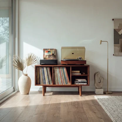 Minimalist Record Cabinet With Four Open Shelves For Interior
