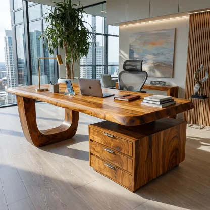Minimalist Wooden Desk With Drawers For Home Workspace