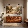 Minimalist Wooden Wave Carved Sideboard For Home