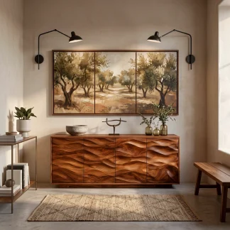 Minimalist Wooden Wave Carved Sideboard For Home