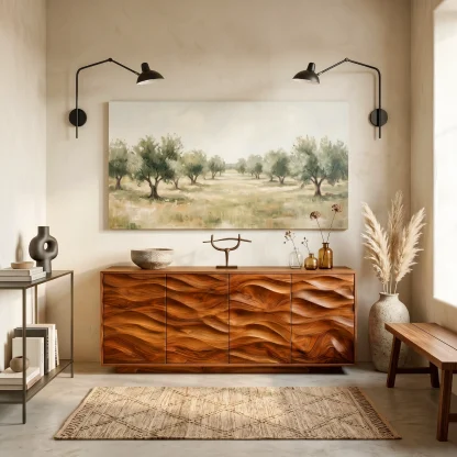 Minimalist Wooden Wave Carved Sideboard For Home