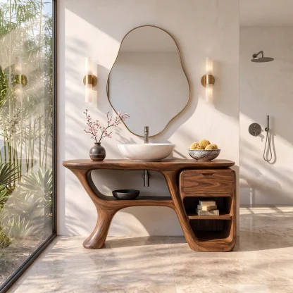 Modern Bathroom Vanity Curved Frame Storage For Spa Bathroom
