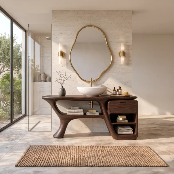 Modern Bathroom Vanity Curved Frame Storage For Spa Bathroom