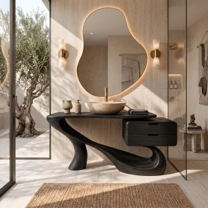Modern Bathroom Vanity Sculptural Curve With Drawer For Primary Suite