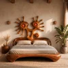 Modern Bed Frame With Sculptural Abstract Headboard For Bedroom
