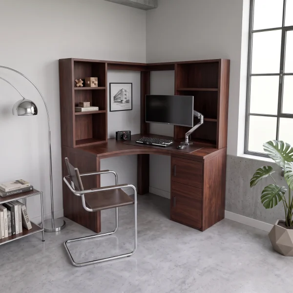 Modern Bookcase Desk With Integrated Upper Shelving For Study Room