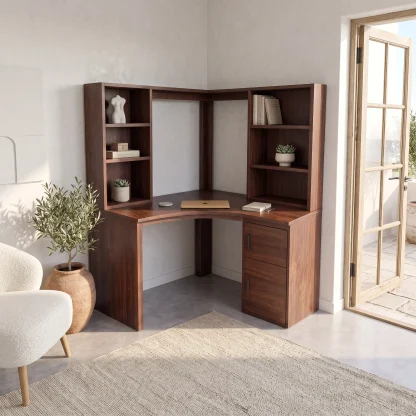 Modern Bookcase Desk With Integrated Upper Shelving For Study Room