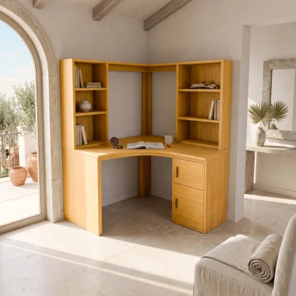 Modern Bookcase Desk With Integrated Upper Shelving For Study Room