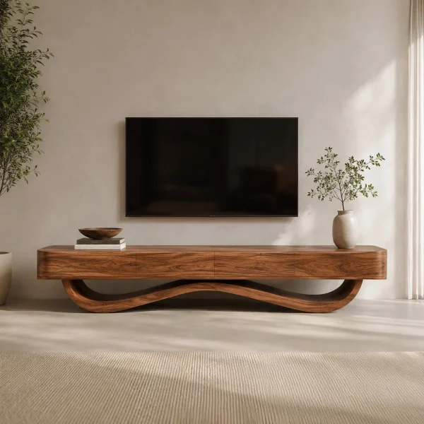 Modern Curved Base Floating Top TV Console For Living Room