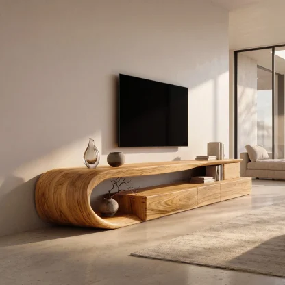 Modern Curved TV Console With Drawer For Living Room