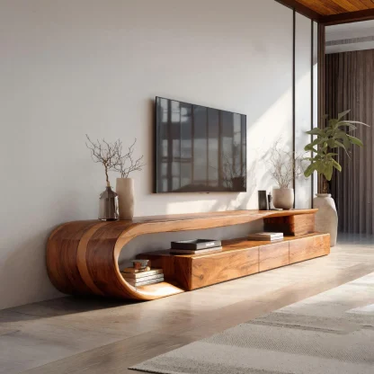 Modern Curved TV Console With Drawer For Living Room