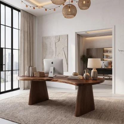 Modern Desk With Natural Edge Top And Sculptural Legs For Home Office